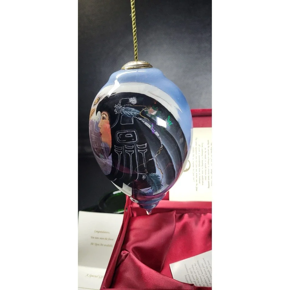 Ne'Qwa Art Reverse Hand Painted Eagle Dreamer Native Americ Blown Glass Ornament